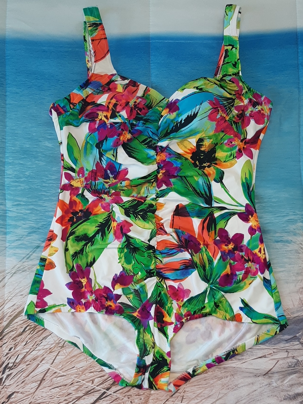 Maxine Of Hollywood Size 18 Tropical Floral One-Piece Swimsuit
